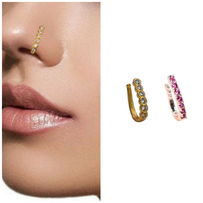 Deluxe non-piercing nose pin set with six clip-on Nath styles in gold and rose-gold