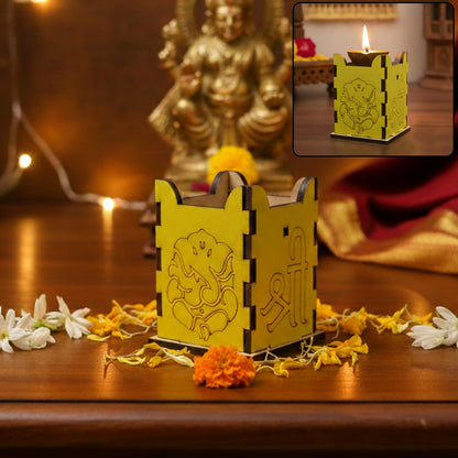 Ganesh Wooden Diya Stand | MDF Pooja Lamp for Diwali, Mandir & Gifting