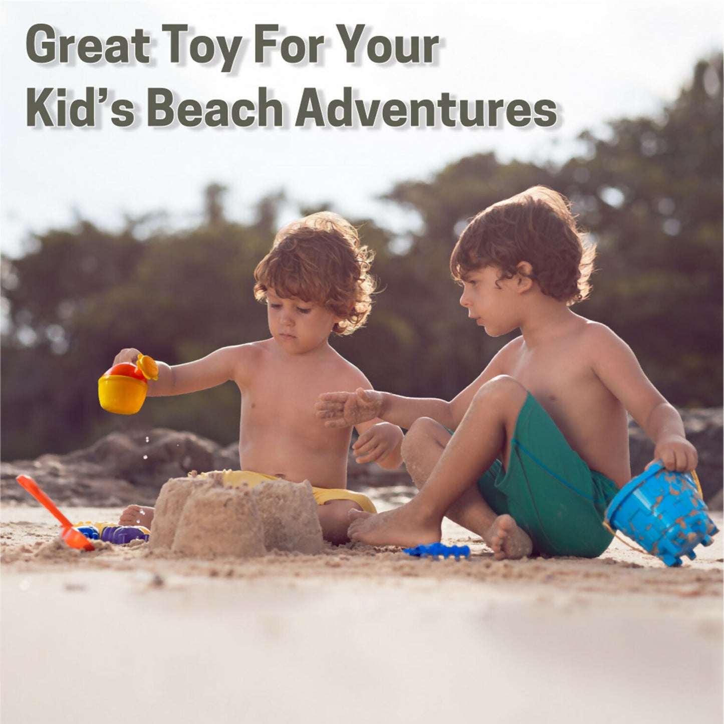 Aditi Kids Beach Sand Toy Set with Bucket, Shovels and Moulds, Safe ABS Plastic Play Set 6PC