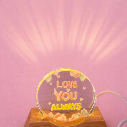 Love You Always Acrylic LED Lamp with Wooden Base Romantic Gift Light