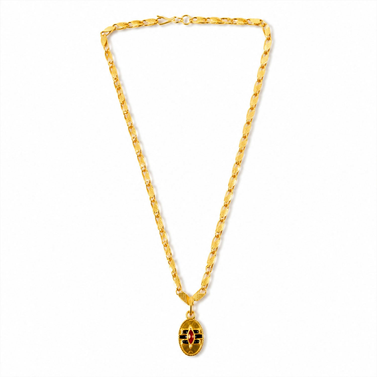 Gold-tone Shiva Tilak necklace highlighting detailed craftsmanship