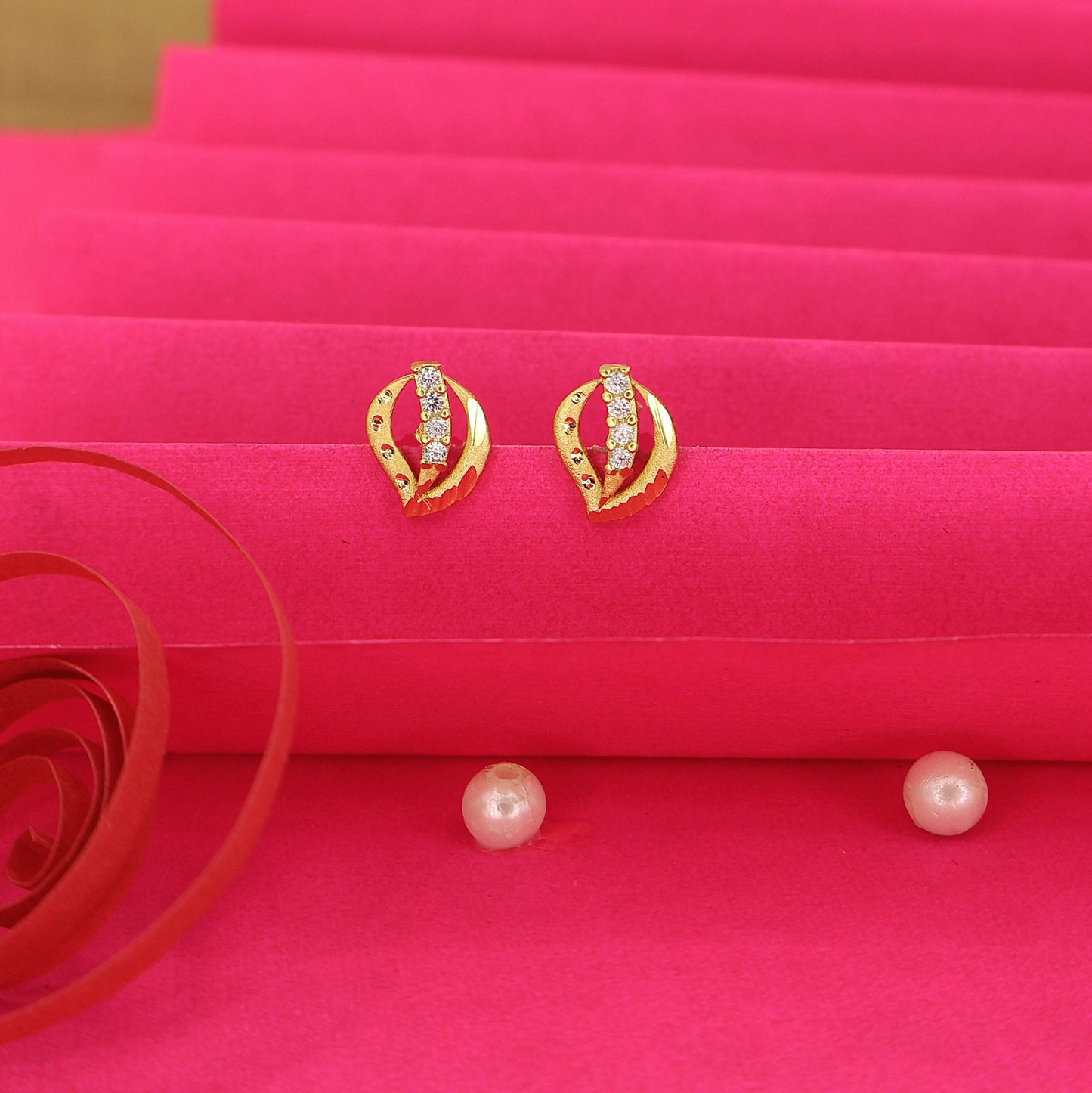 Gold Plated AD Leaf Stud Earrings for women and girls