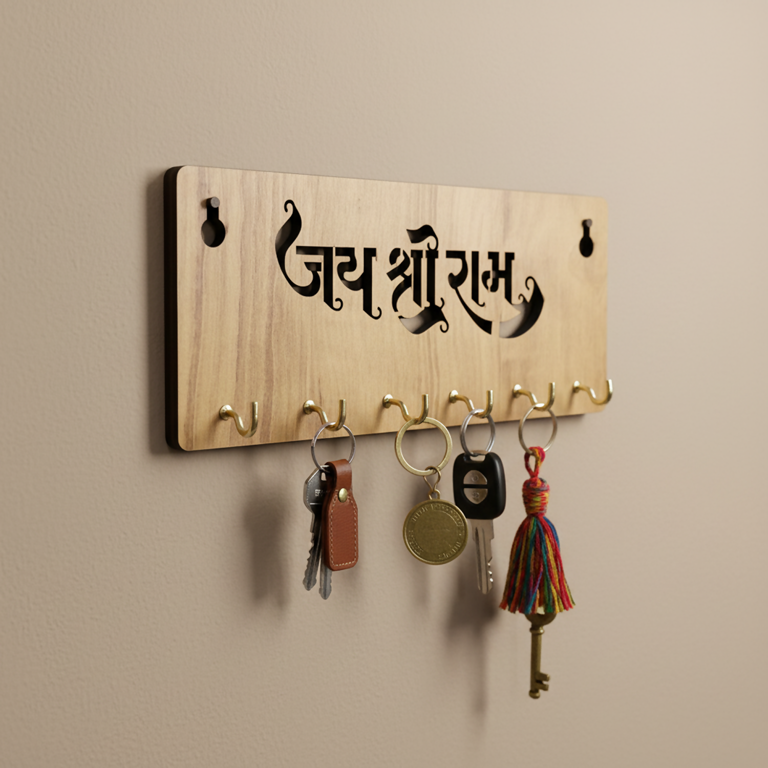 Jay Shree Ram Wooden Key Holder for Wall – Handcrafted MDF Wall Key Organizer | Spiritual Home Décor