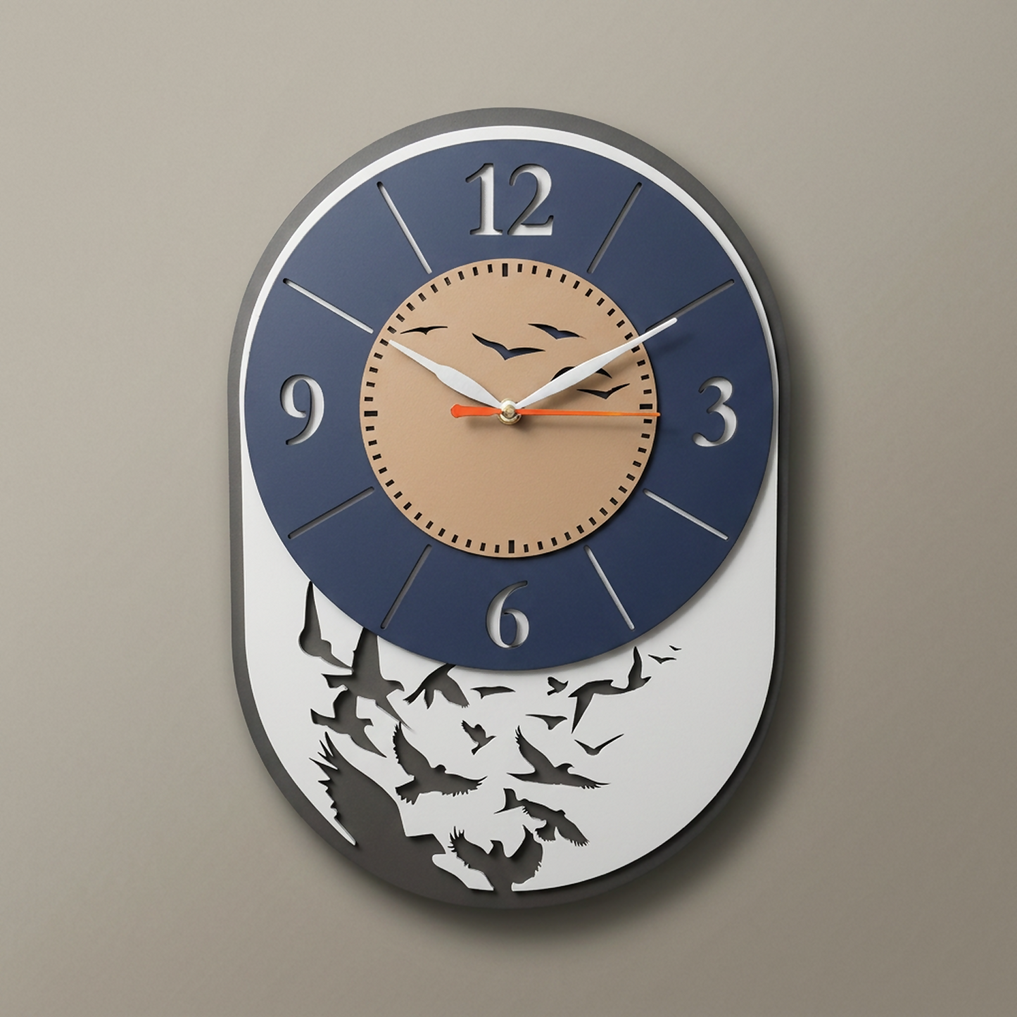 Modern Bird Design Layered MDF Wall Clock Elegant Silent Décor Living Room Office front view for festive gifting