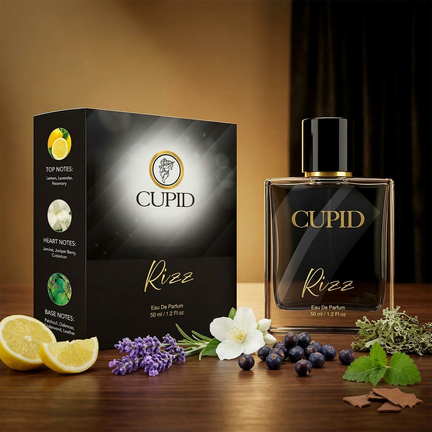 Cupid Luxury Men Rizz Perfume|Long Lasting Fresh Citrusy & Woody Edp Fragrance Scent Liquid Perfume (50 Ml)