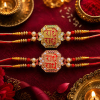Premium Radhe Radhe Designer Rakhi for Brother | Gold Finish Raksha Bandhan