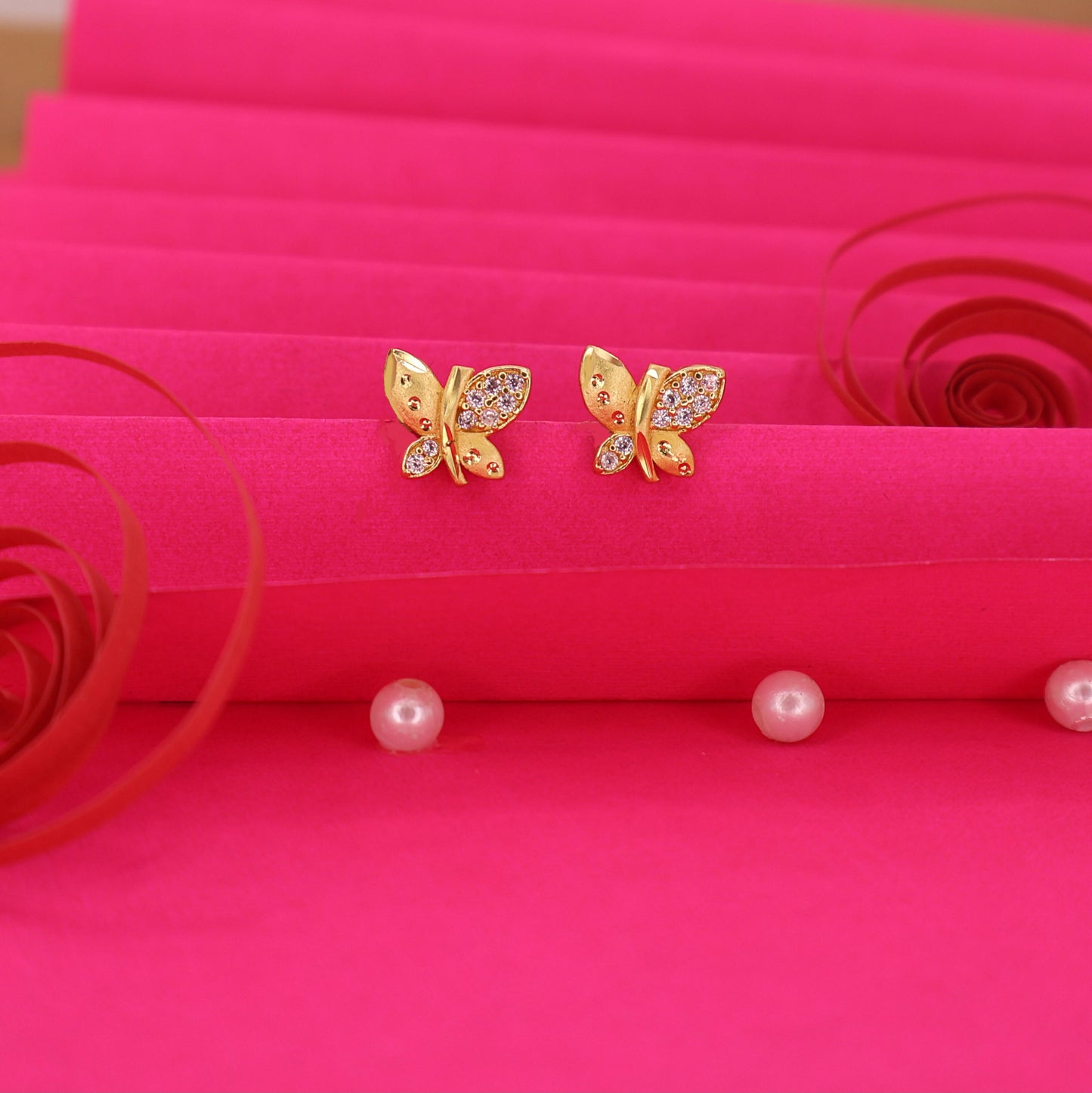 Gold Plated Matte Butterfly earing Studs with AD for women and girls