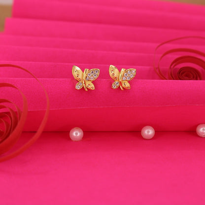 Gold Plated Matte Butterfly earing Studs with AD for women and girls