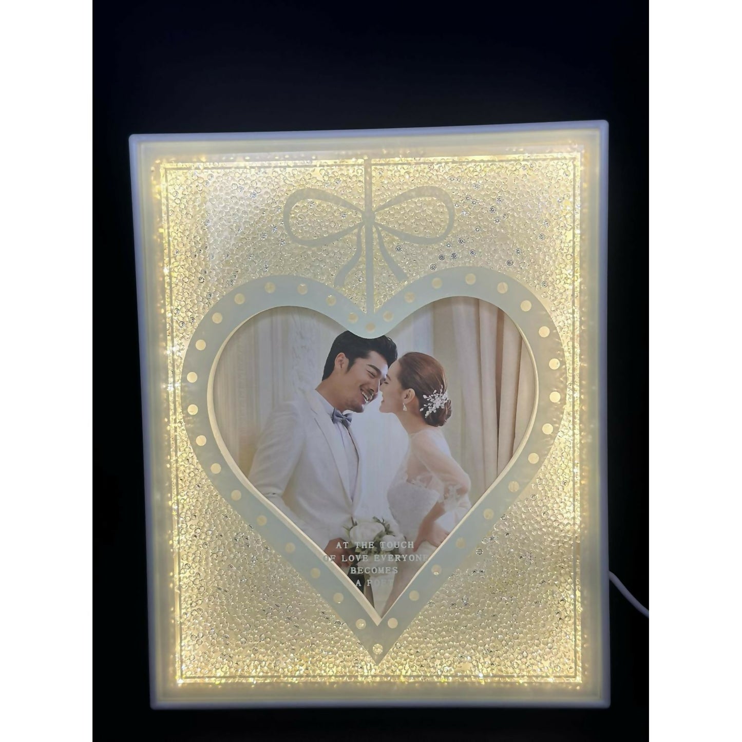 LED Heart Photo Frame with Glitter Border and Romantic Lighting – Elegant Tabletop Decorative Picture Frame with Warm Glow – Perfect for Wedding, Anniversary, Bedroom Décor and Gifting