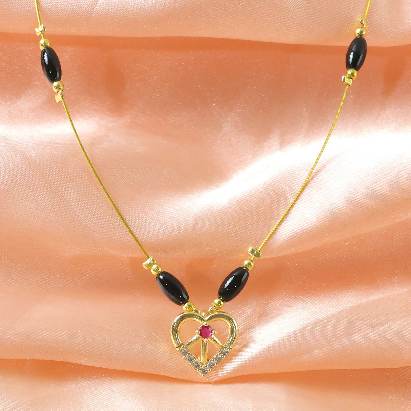Heart Pendant Necklace with Tricolor Beads and Ruby Accent (3Pc/Set)