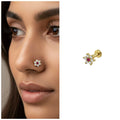 Gold Plated Ruby Crystal Flower Nosepin – Elegant Floral Stud