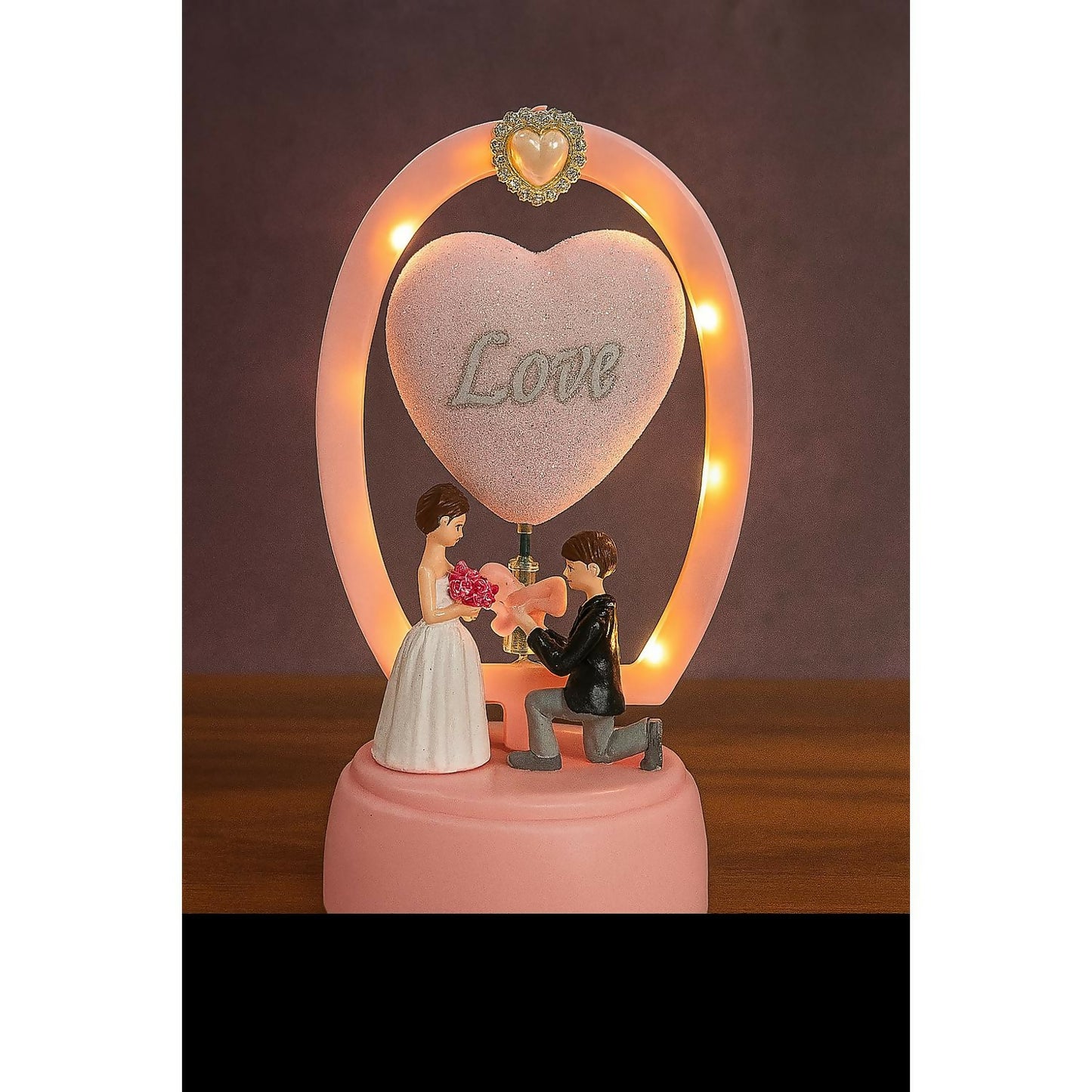 Romantic Couple LED Night Lamp with Glitter Heart and Love Sign – Decorative Table Light with Warm Glow for Bedroom, Living Room, Anniversary, Wedding, Valentine’s Day & Special Gifting