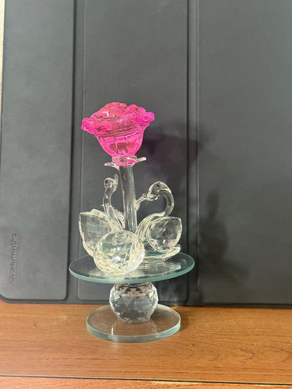 Crystal Rose Flower Showpiece with Swan Design for Home & Table Decor