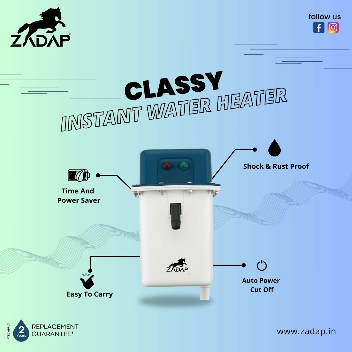 Portable ZADAP water heater showing sleek design