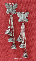 Silver Butterfly Earrings – Elegant Hanging Chain Design