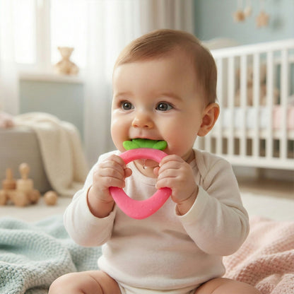 Strawberry shaped silicone baby teether