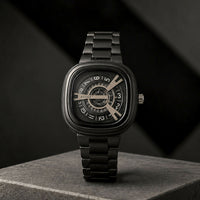 Black Metal Strap Square Analog Watch with Luxury Designer Dial