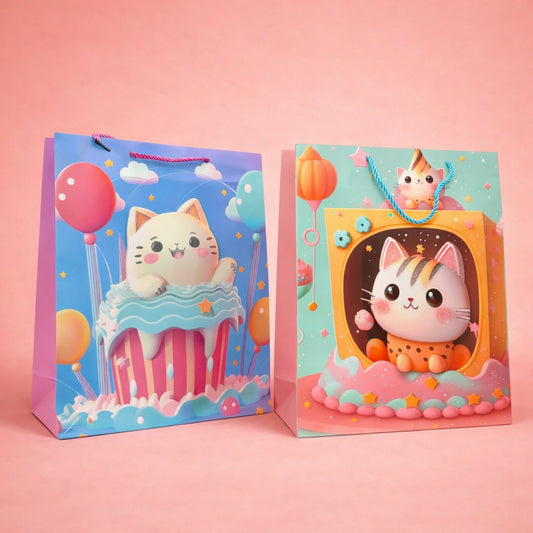 Cute Cartoon Cat Design Gift Paper Bag with Handle 1 Piece