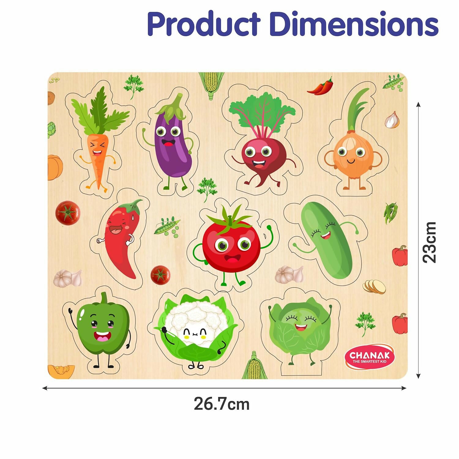 Wooden Vegetable Learning Puzzle Board for Kids – Colorful Puzzle with Cute Veggie Characters