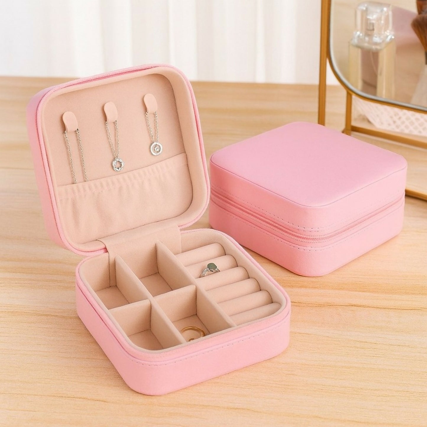 Portable Travel Jewelry Box for Women | Compact Organizer with Compartments