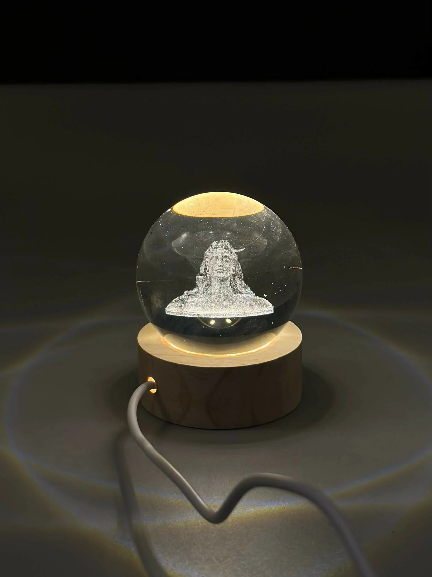 3D Crystal Night Lamp with Wooden Base, USB Powered Decorative Light