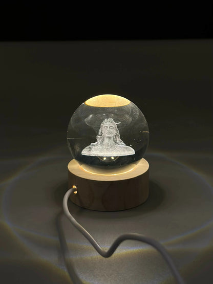 3D Crystal Night Lamp with Wooden Base, USB Powered Decorative Light