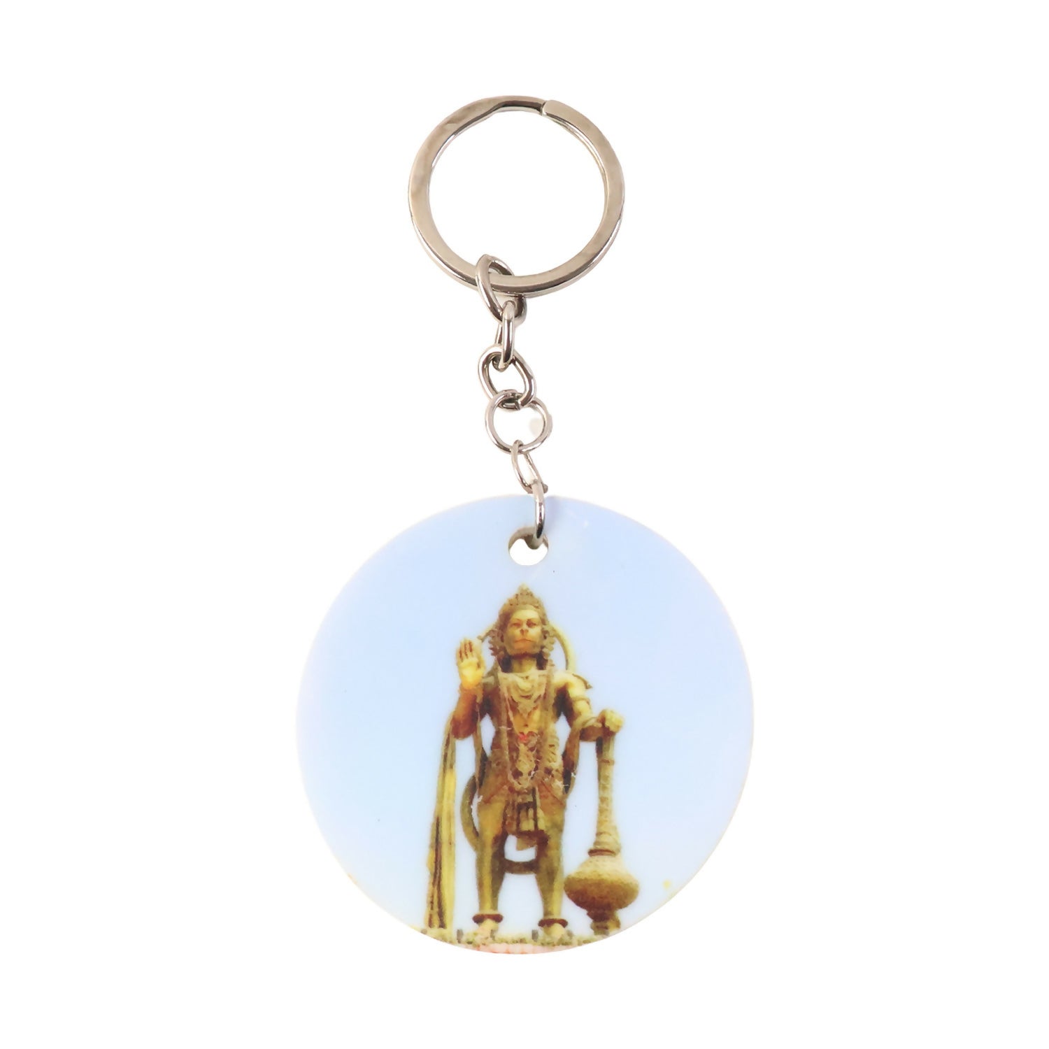 Hanuman Mandir Printed Round Keychain – Bright, Devotional & Lightweight Key Holder