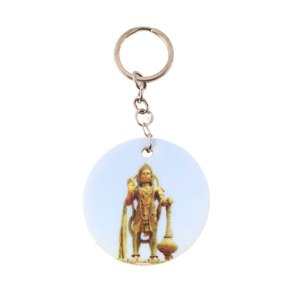 Hanuman Mandir Printed Round Keychain – Bright, Devotional & Lightweight Key Holder