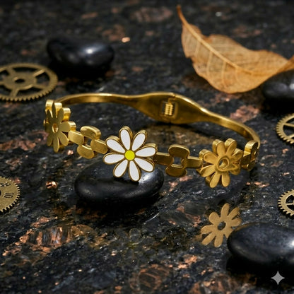 Eternal Bloom botanical gold-tone kada bracelet front view