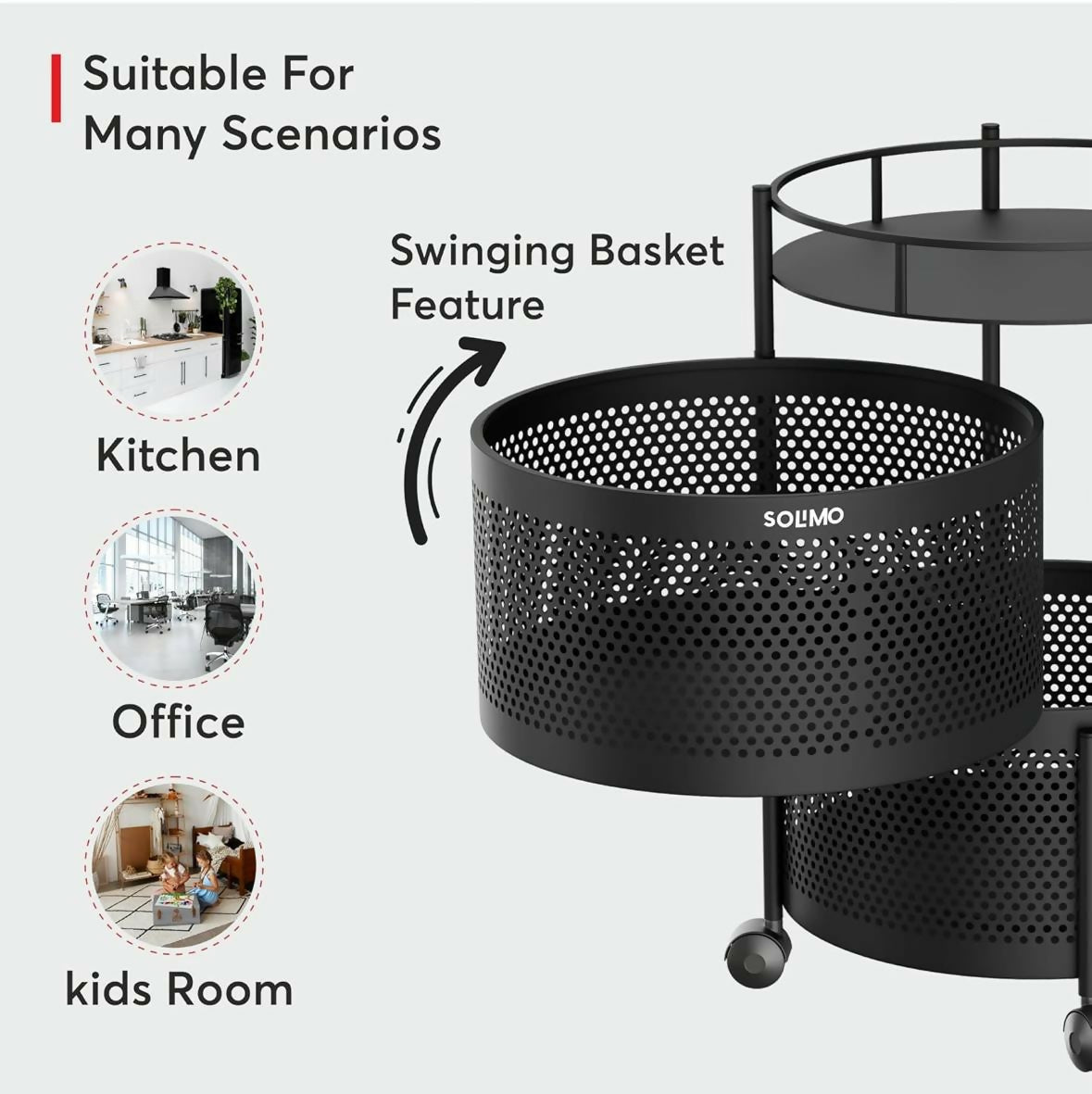Compact Round 2-Layer Kitchen Trolley with Ventilated Mesh Baskets & Four Swivel Wheels
