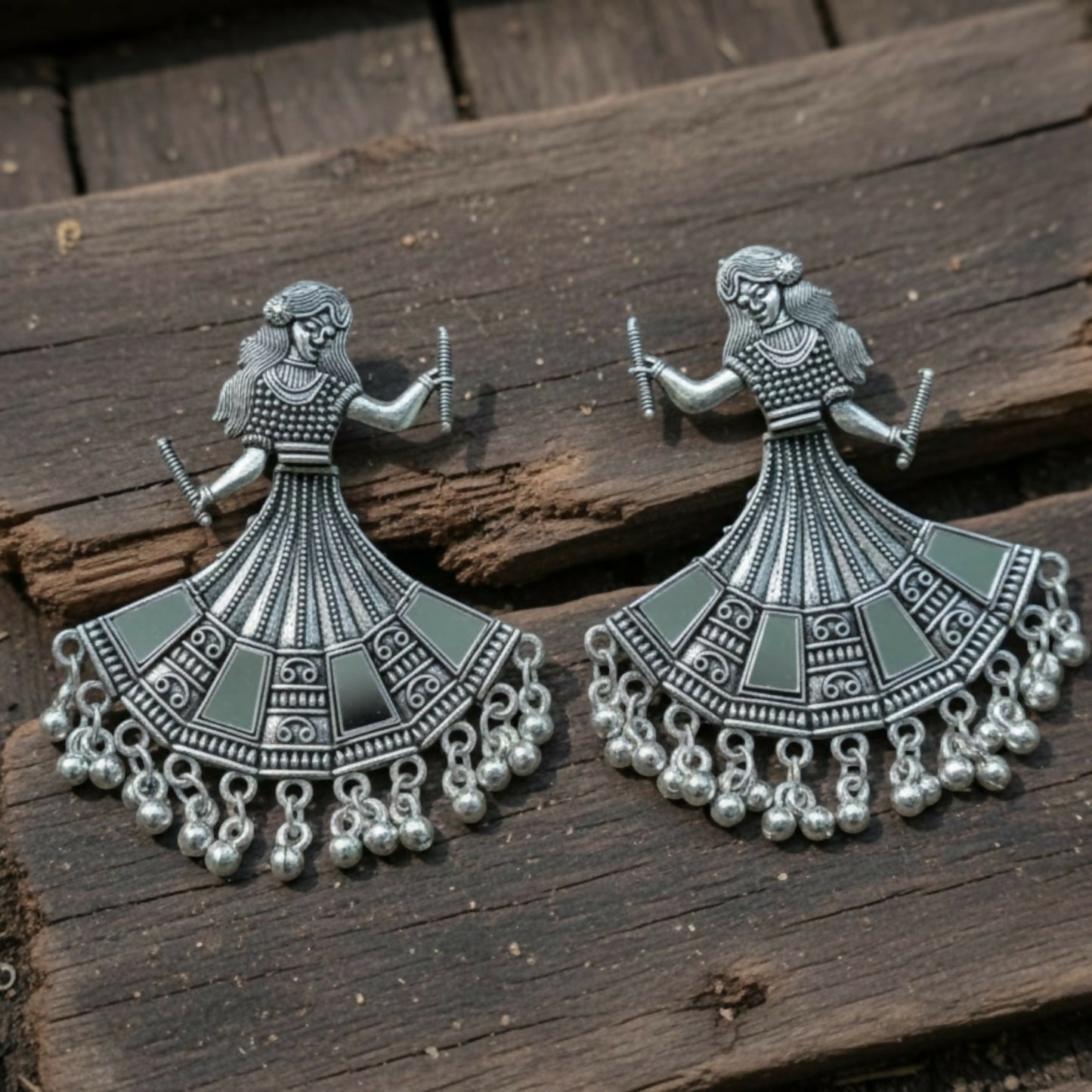 Oxidized Silver Tribal Dancer Earrings with Ghungroo Detailing