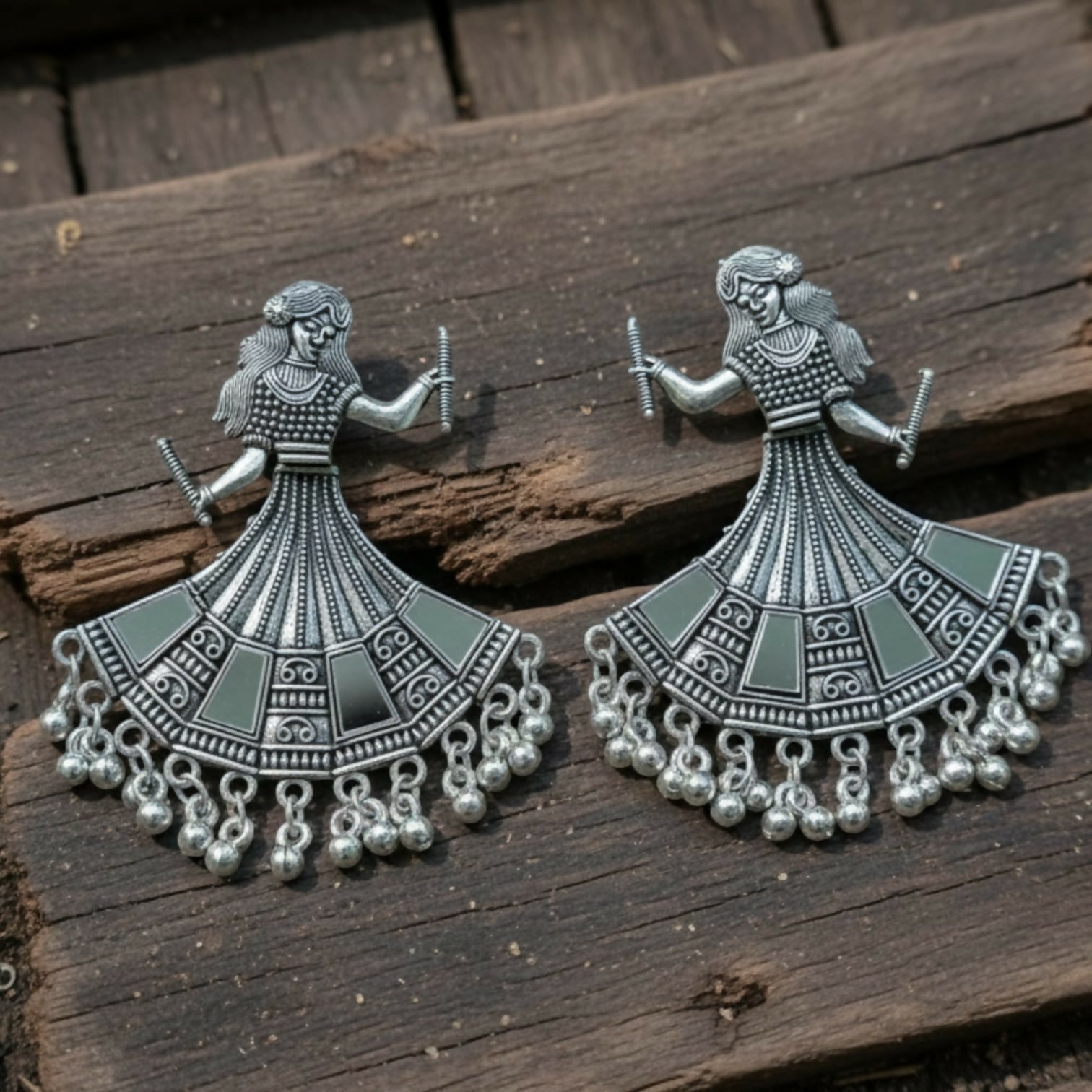 Oxidized Silver Tribal Dancer Earrings with Ghungroo Detailing