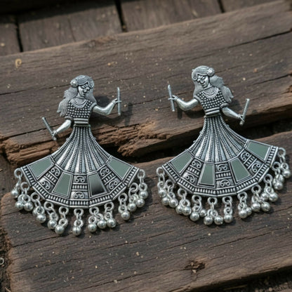 Oxidized Silver Tribal Dancer Earrings with Ghungroo Detailing
