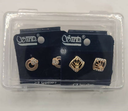 Rose Gold Crown & Heart Stud Earring Set for women and girls Combo Pack of 2