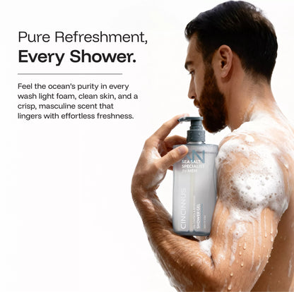 Close-up of Sea Salt Oil Control Shower Gel bottle with natural ingredients