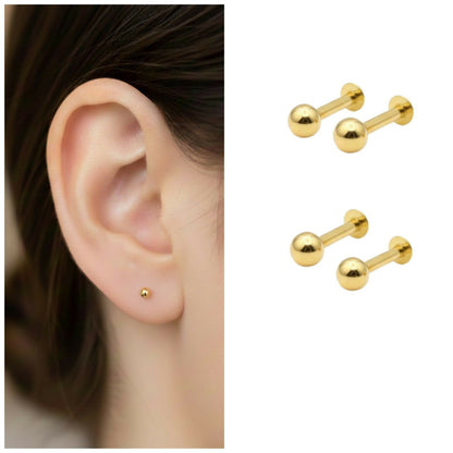 Gold Flat Back Labret Stud Earrings Tiny Ball Piercing for women and girls Combo Pack of 4