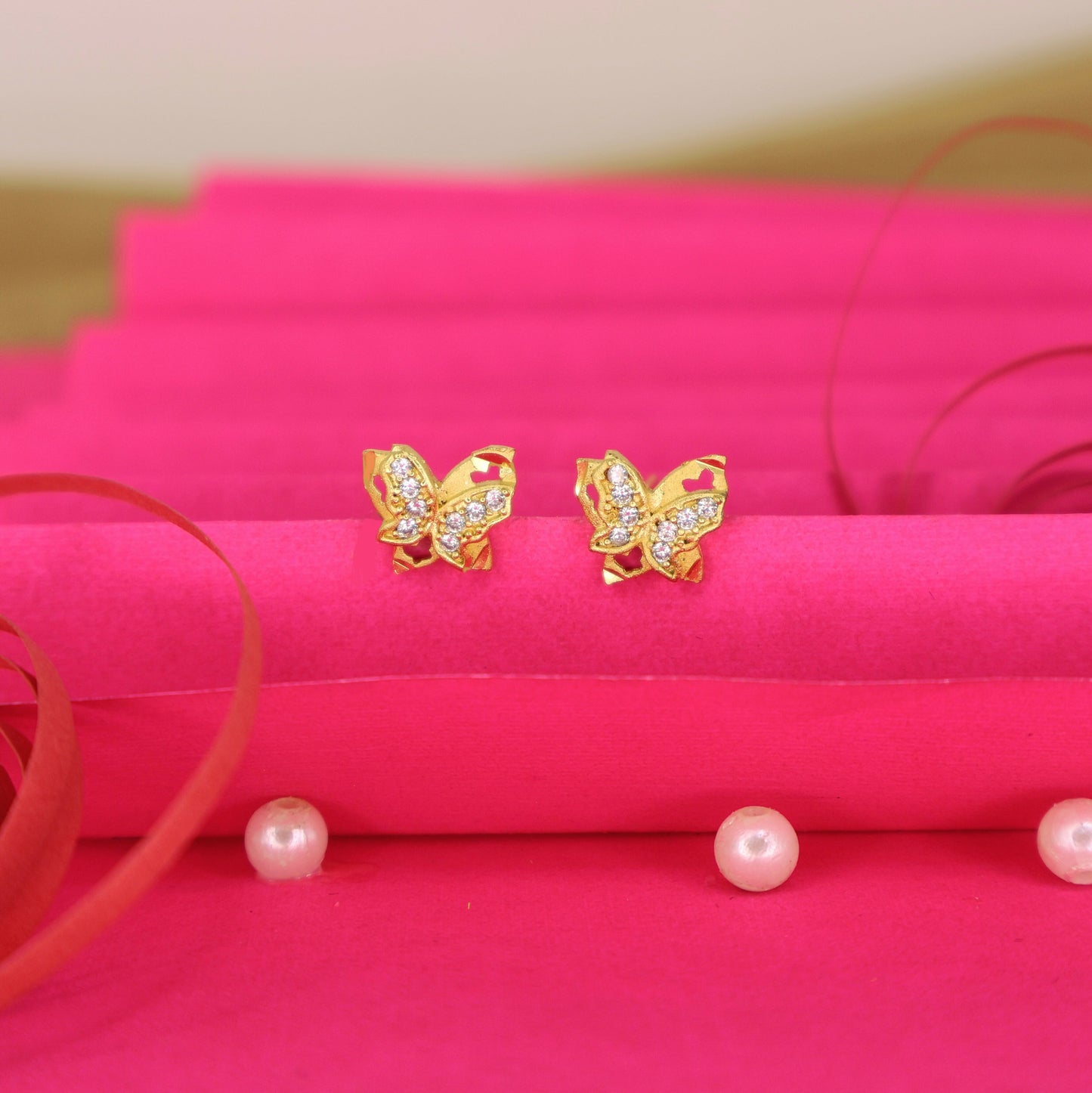 Gold Plated Butterfly Stud Earrings with Sparkling AD for women and girls
