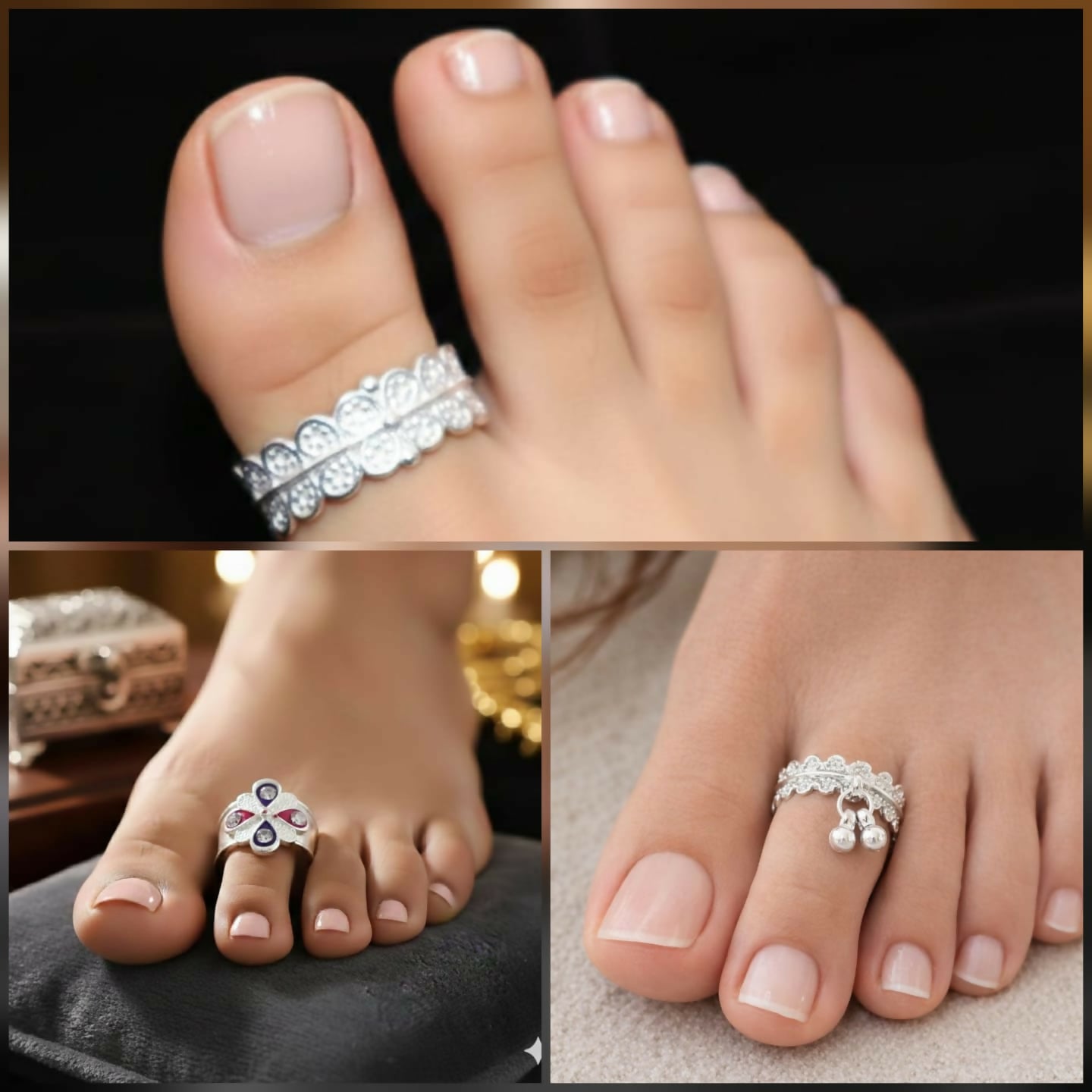 Floral enamel silver plated toe ring featuring vibrant pink and purple Meenakari work