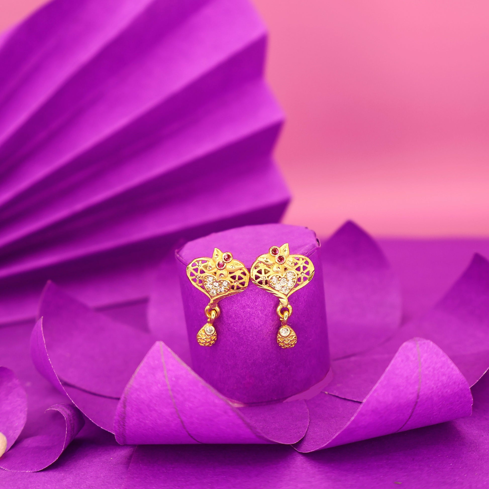 Heart Filigree Gold-Plated Stud Earrings with AD for women and girls