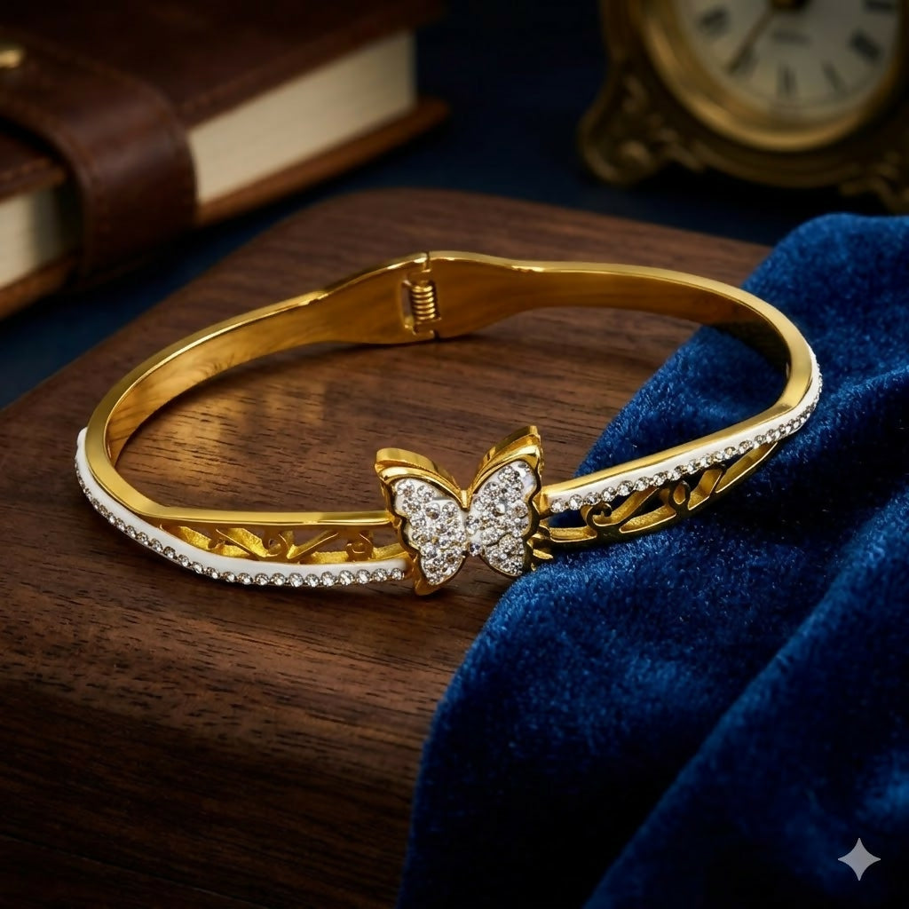 Close-up of delicate flower segments on botanical kada bracelet