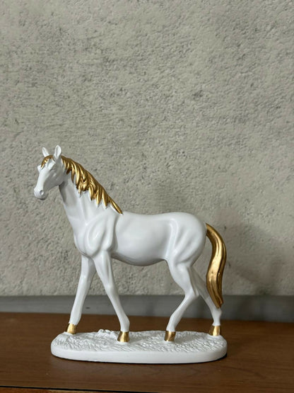 White Horse Showpiece for Home Decor with Gold Finish