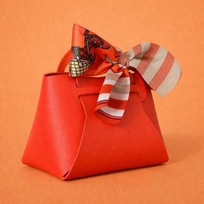 Women’s Structured Mini Handbag with Printed Scarf Handle | Compact Stylish Purse