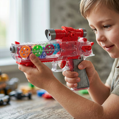 Gear projection gun toy with vibrant colors and flashing lights