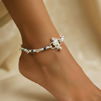 Dainty Silver Chain Anklet with Rainbow Enamel Beads for Women