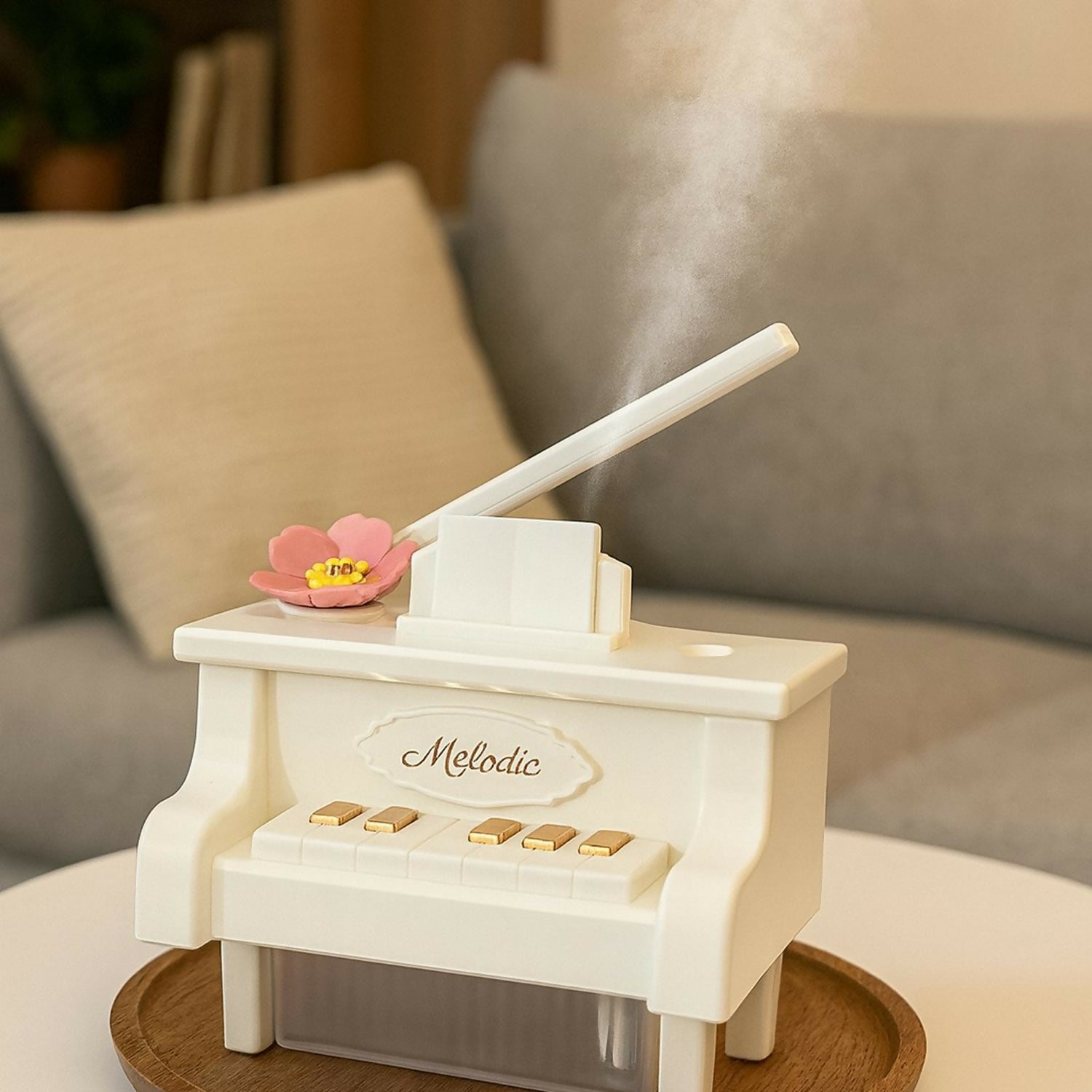 White Piano USB Mini Humidifier with Night Light for Bedroom & Office
