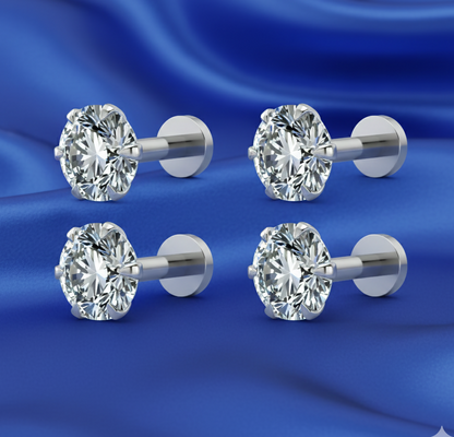 Flat back design silver plated round AD solitaire stud earrings for women and girls