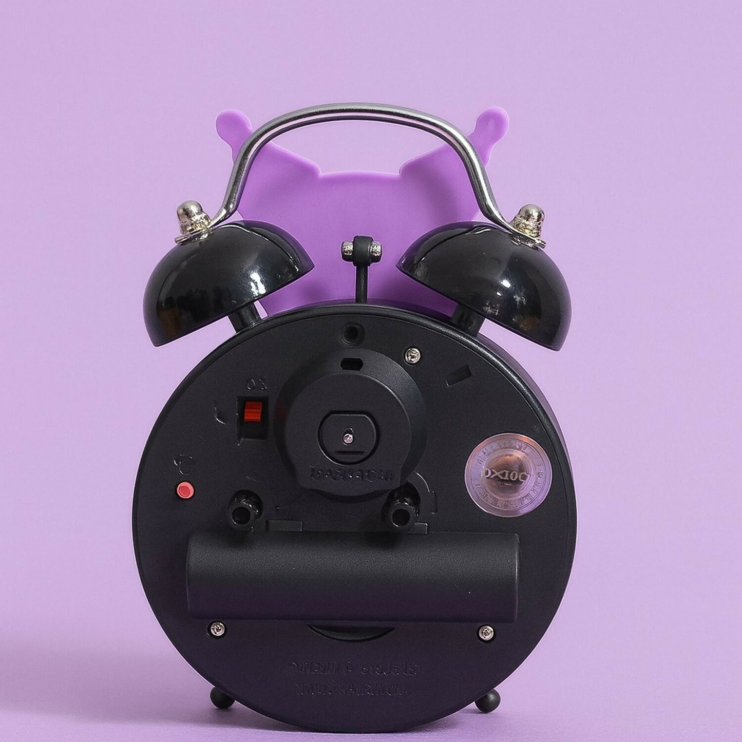 Cute Cartoon Kids Alarm Clock with Night Light, Silent Quartz, Purple Black