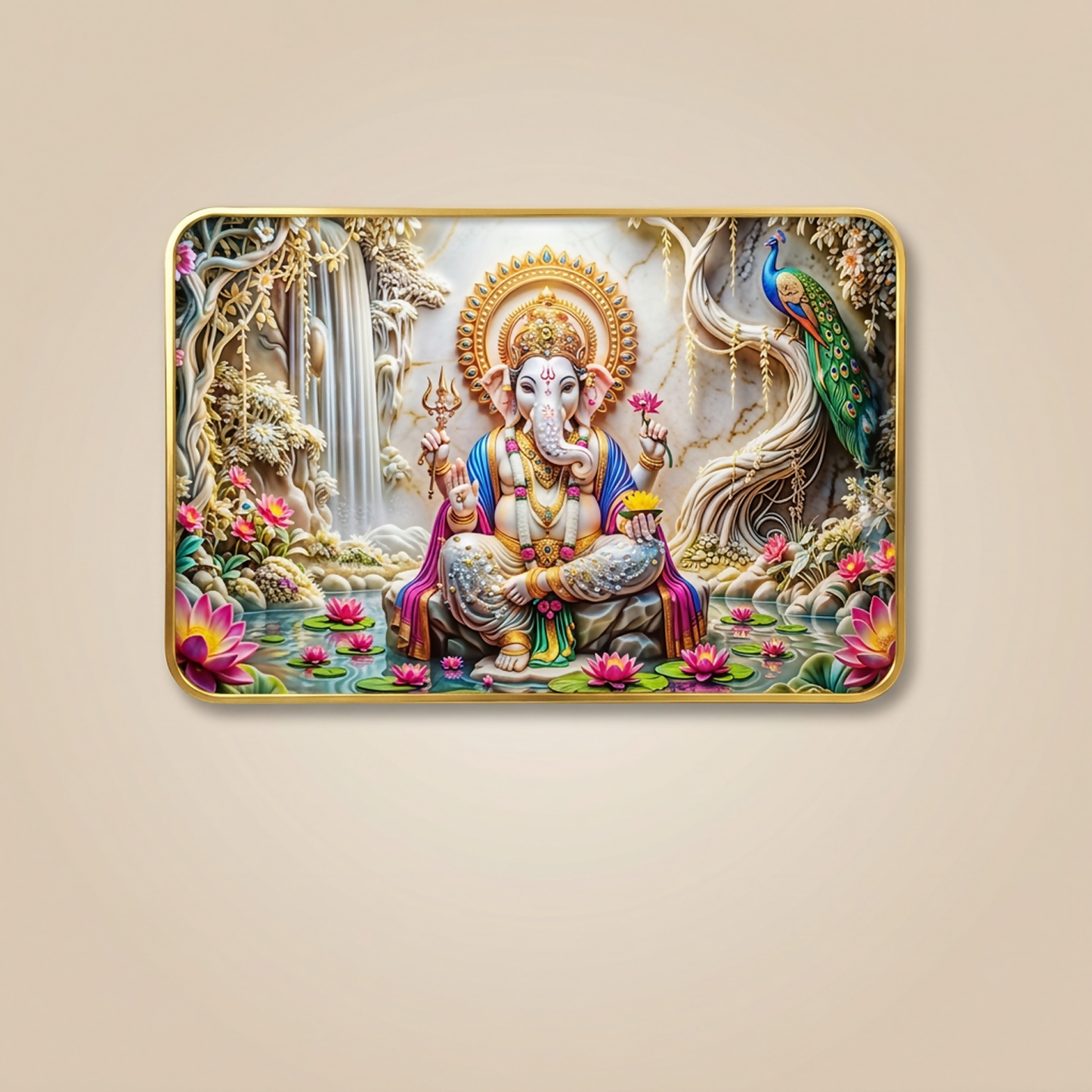 Premium Lord Ganesha Wall Art Frame | Luxury Golden Frame Home Decor