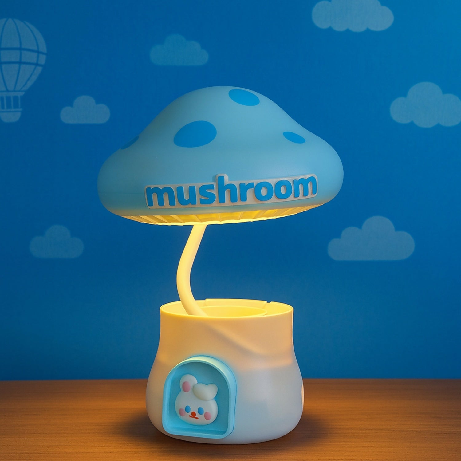 Cute Blue Mushroom LED Night Lamp for Kids Bedroom, Nursery & Bedside Decor
