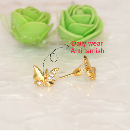 Dainty Gold Butterfly Stud Earrings with AD for women & girls